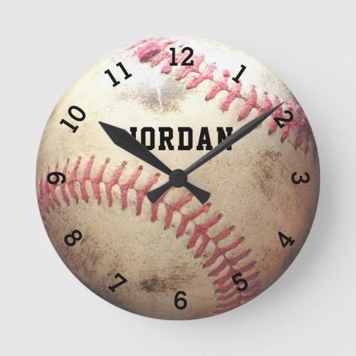 Rugged Baseball Personalized Round Clock