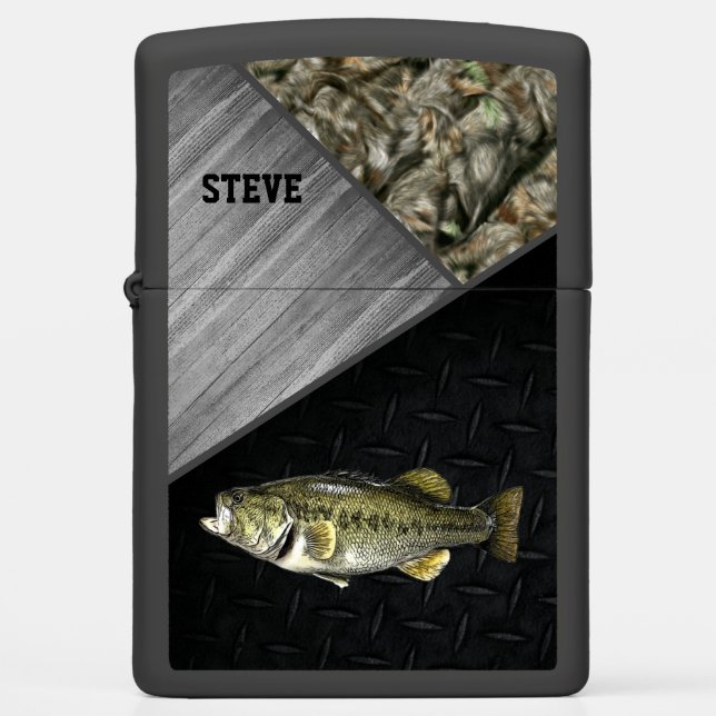 Rugged Bass Fishing Camo Name Men's Cool Zippo Zippo Lighter (Front)
