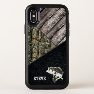Rugged Bass Fishing Name Camo Wood Rustic OtterBox Symmetry iPhone X Case