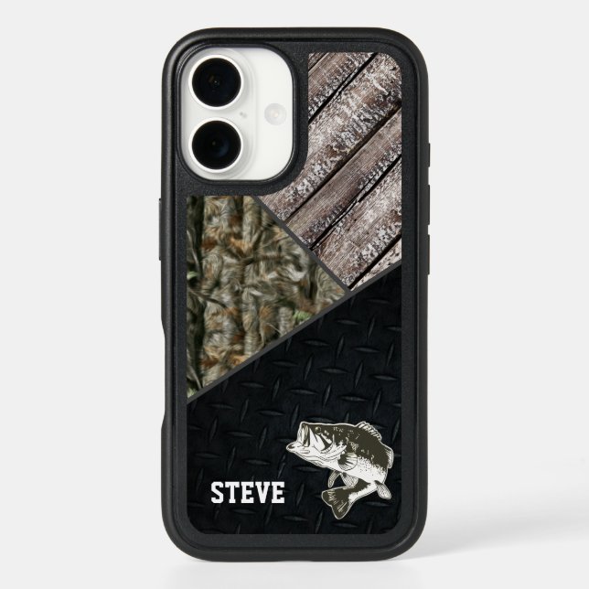 Rugged Bass Fishing Name Camo Wood Rustic Otterbox iPhone Case (Back)