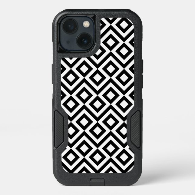 Rugged Black and White Meander Pattern Otterbox iPhone Case (Back)