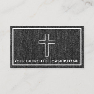 Rugged Black Denim Cross Outline Church Pastor Business Card