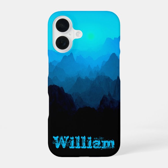 Rugged Blue Smokey Mountains with Rustic Name iPhone Case (Back)