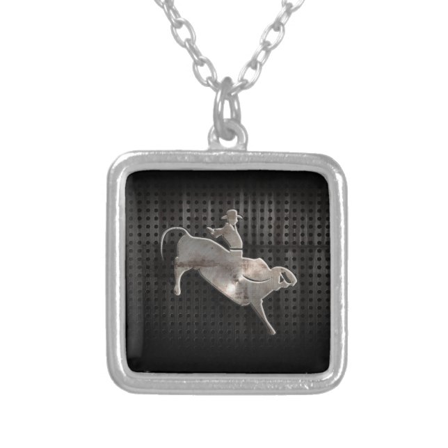 Rugged Bull Rider Silver Plated Necklace (Front)