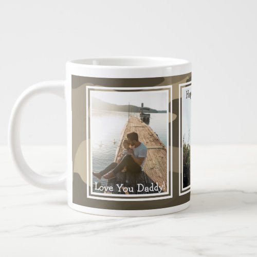 Rugged Camouflage 3 Photo Happy Fathers Day Giant Coffee Mug