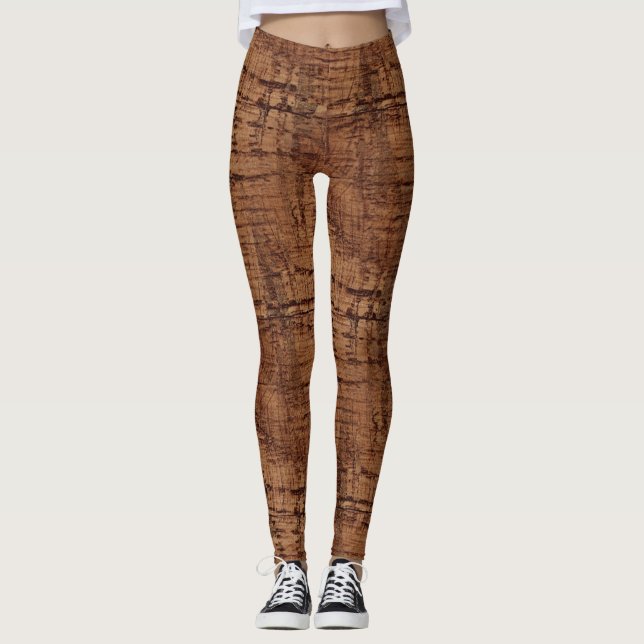 Rugged Chestnut Oak Wood Grain Look Leggings (Front)