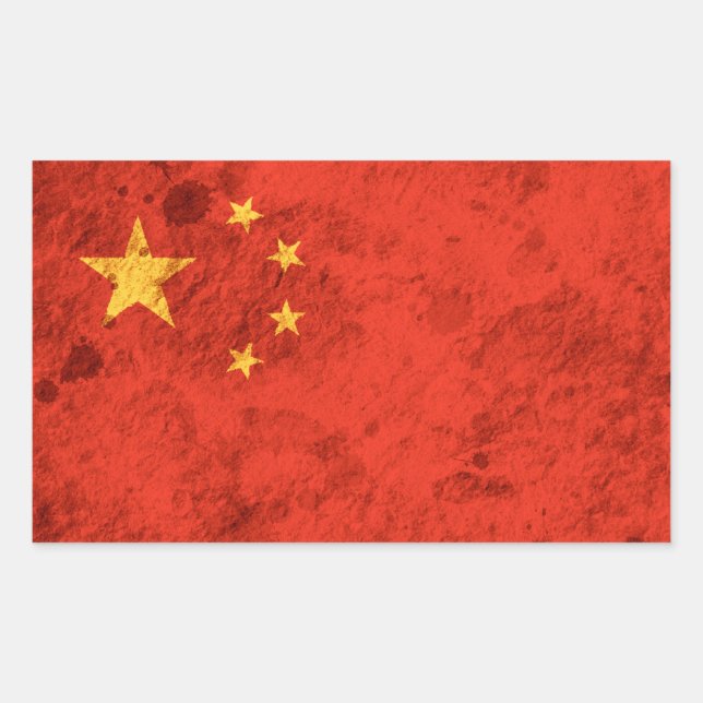 Rugged Chinese Flag Rectangular Sticker (Front)