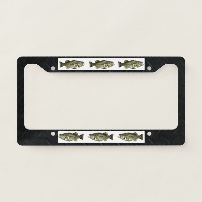 Rugged Cool Largemouth Bass Fishing Fisherman License Plate Frame (Front)