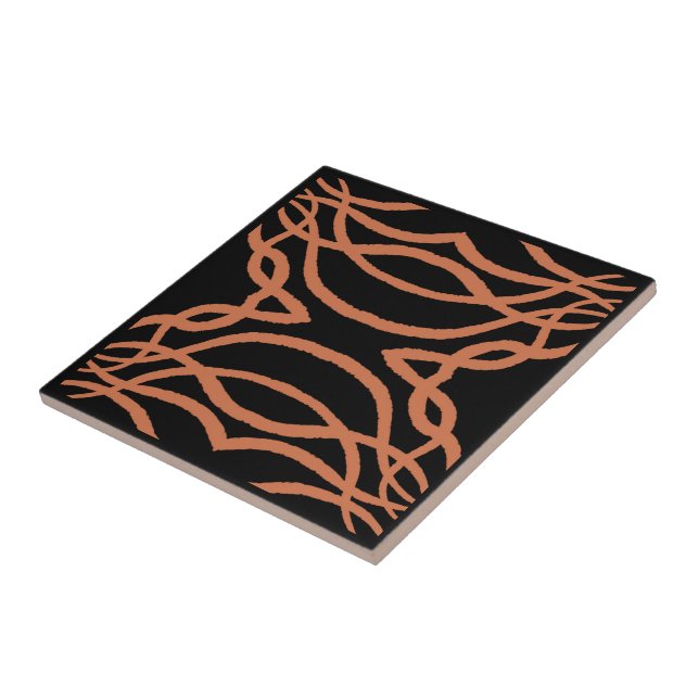 Rugged Copper Trails On Black Geometric Pattern Ceramic Tile (Side)