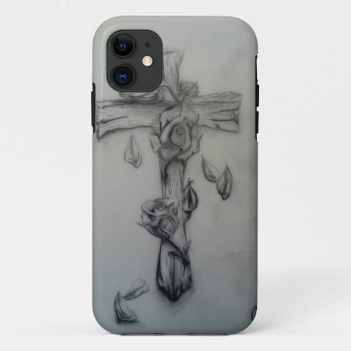 Rugged cross and roses iPhone 11 case