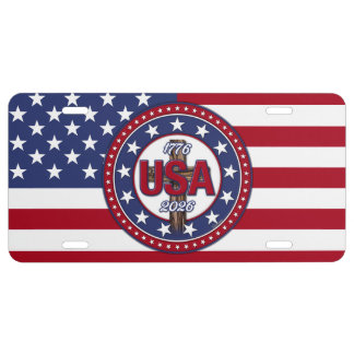 Rugged Cross USA 1776-2026 Flag License Plate
