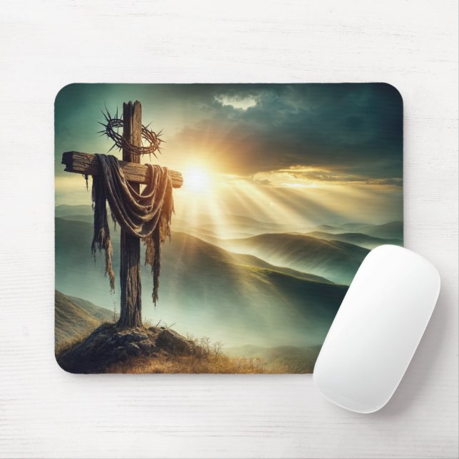 Rugged Cross With Crown Of Thorns Mouse Pad (With Mouse)