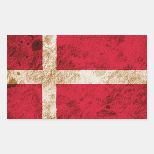 Rugged Danish Flag Rectangular Sticker (Front)