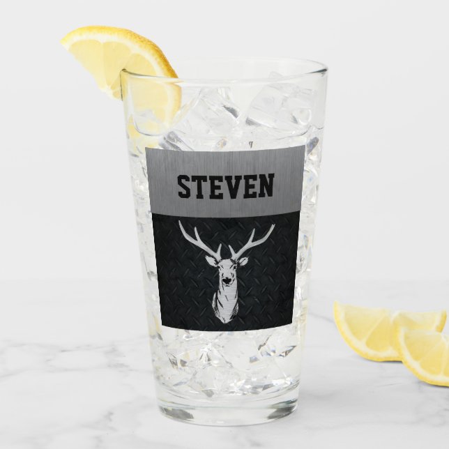 Rugged Deer Hunting Buck Name Silver Black Glass (Front Ice)