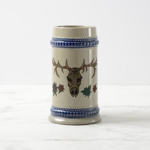 Rugged Deer Skull with Vibrant Flowers Beer Stein