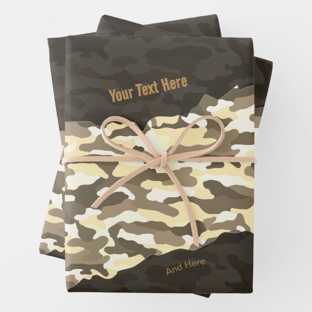 Rugged Desert Camouflage Personalized Wrapping Paper Sheets (In situ)