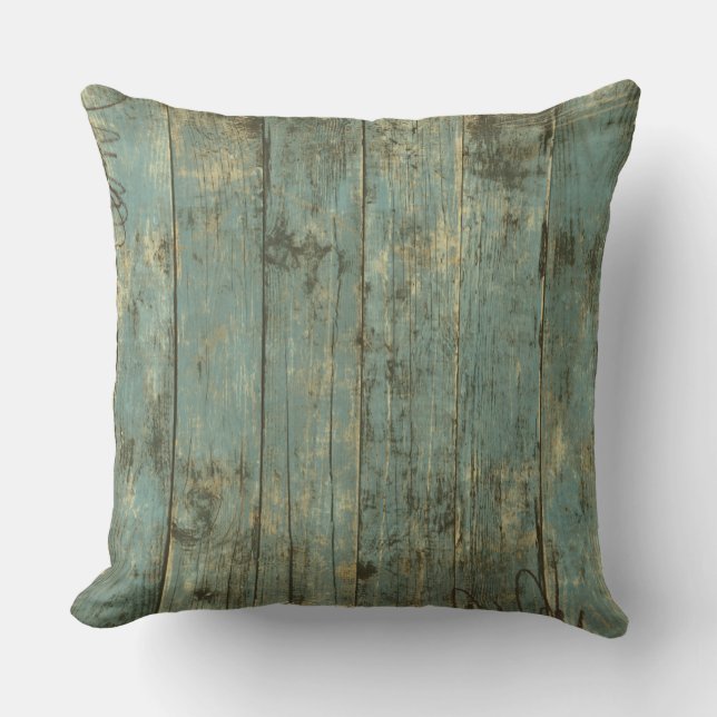 Rugged Distressed Old Planks Blue Throw Pillows (Front)