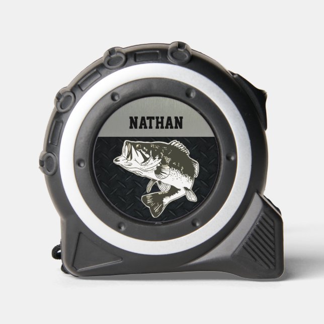 Rugged Fishing Largemouth Bass Angler Name Tape Measure (Front)