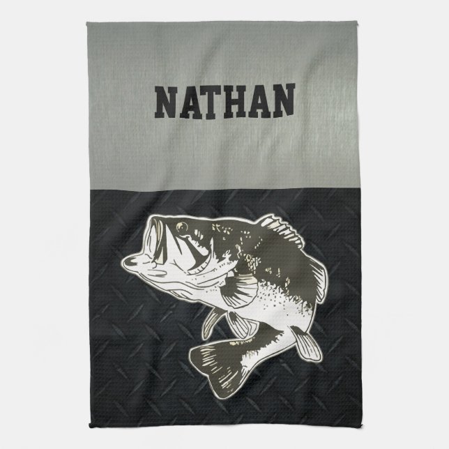 Rugged Fishing Largemouth Bass Sports Outdoors Men Kitchen Towel (Vertical)