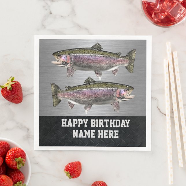 Rugged Fly Fishing Rainbow Trout Birthday Paper Dinner Napkins (Insitu)