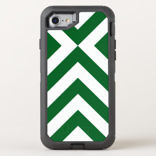 Rugged Geometric Green and White Chevrons OtterBox Defender iPhone SE/8/7 Case