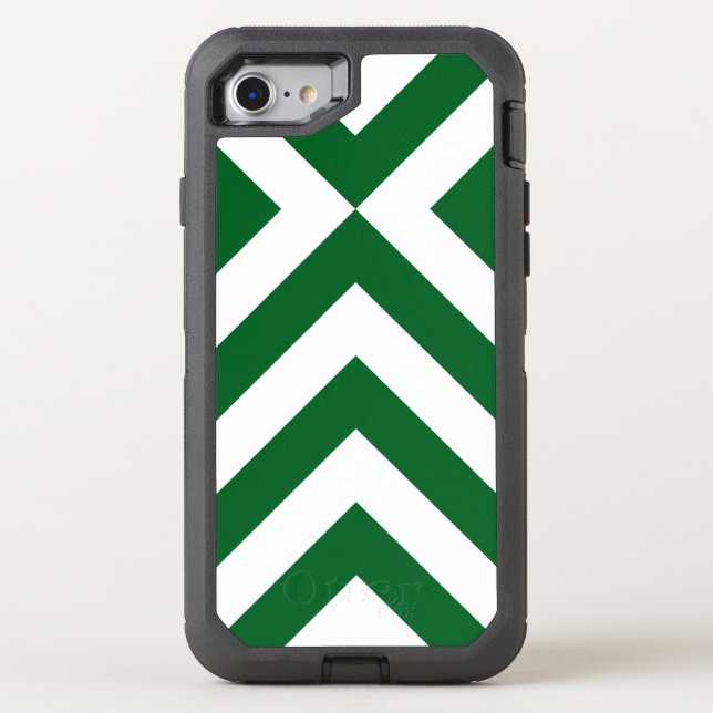 Rugged Geometric Green and White Chevrons Otterbox iPhone Case (Back)