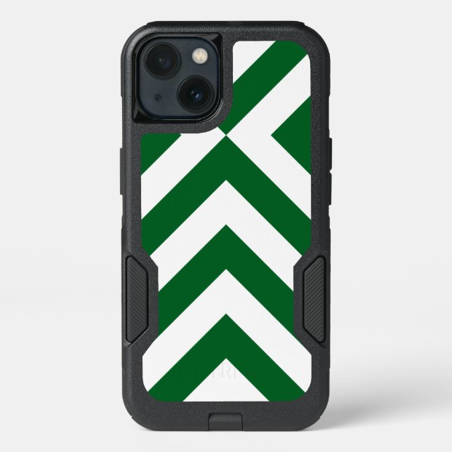 Rugged Geometric Green and White Chevrons Otterbox iPhone Case (Back)