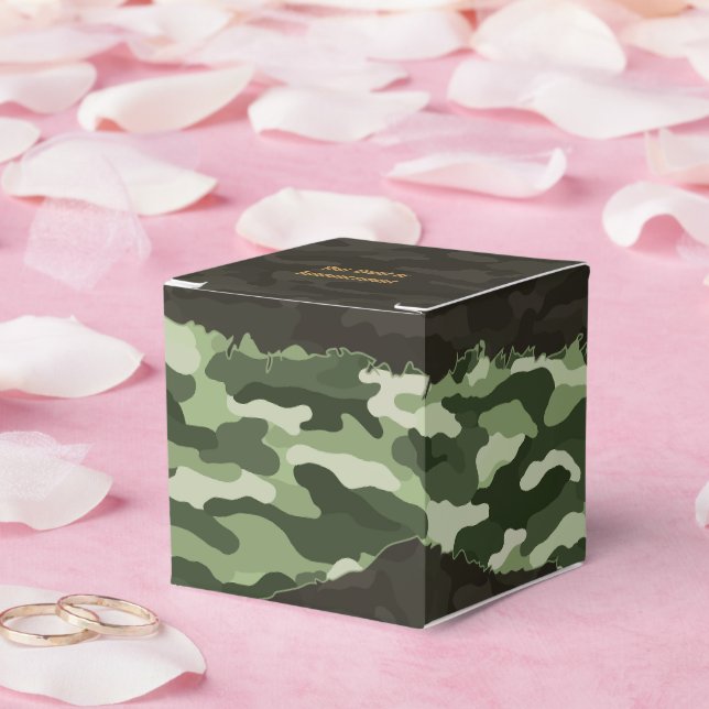 Rugged Green Camouflage Personalized Favor Boxes (Wedding)