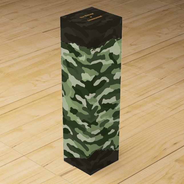 Rugged Green Camouflage Personalized Wine Box (Front)