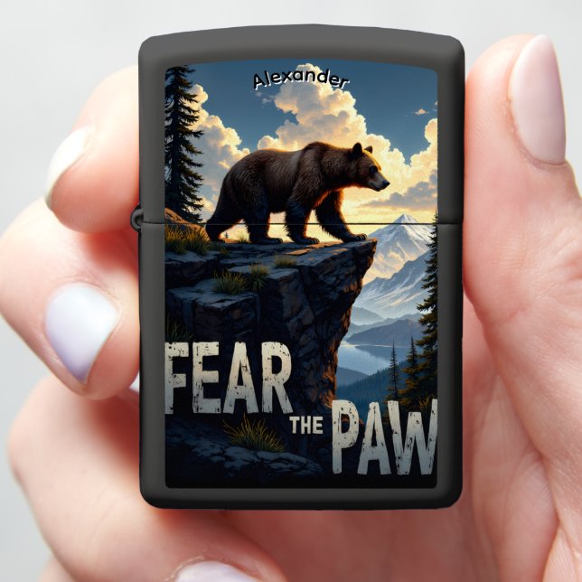 Rugged Grizzly Fear The Paw Zippo Lighter (In Hand)