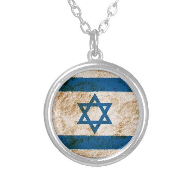 Rugged Israeli Flag Silver Plated Necklace (Front)