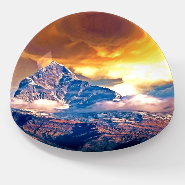 Rugged Mountain, Golden Clouds Photo Paperweight (Angled)