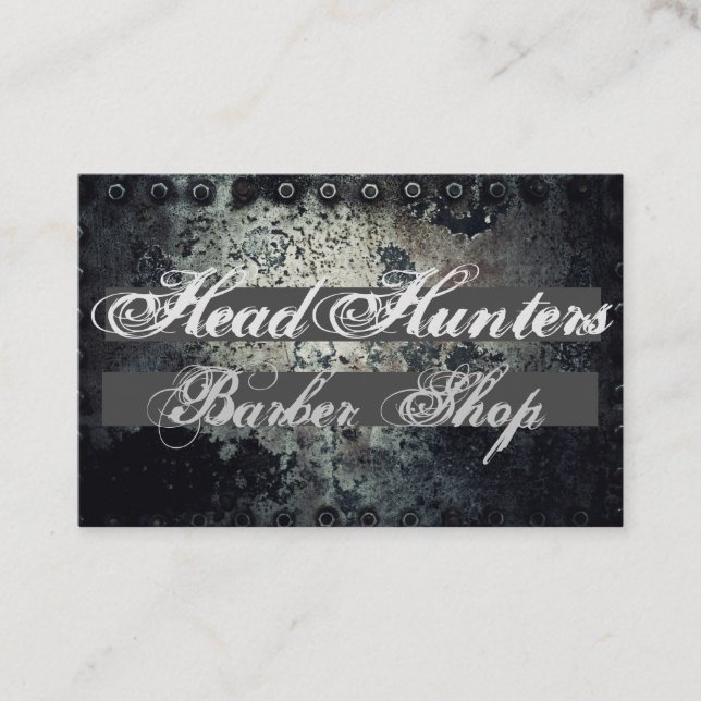 Rugged Oxidized Metal Barber Shop Business Card (Front)