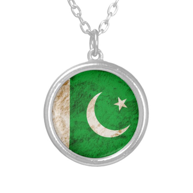 Rugged Pakistani Flag Silver Plated Necklace (Front)