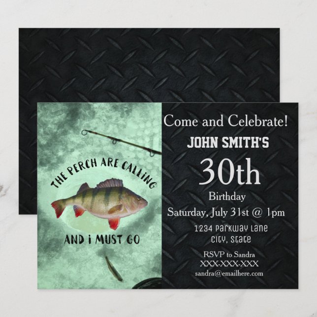 Rugged Perch Ice Fishing Men's Birthday Invitation (Front/Back)
