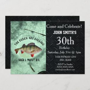 Rugged Perch Ice Fishing Men's Birthday Invitation