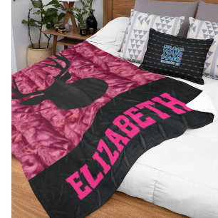 Rugged Pink Women's Camo Deer Hunting Name Blanket