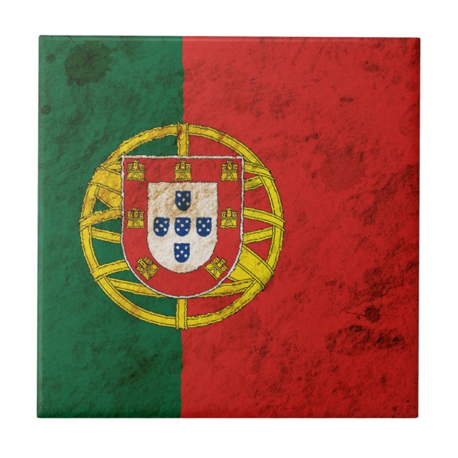 Rugged Portuguese Flag Ceramic Tile (Front)