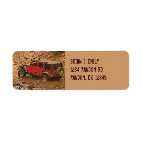 Rugged red muddy jeep wrangler custom labels
