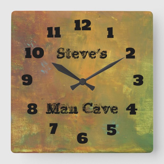 Rugged Rustic Earthy Tones Abstract Man Cave Square Wall Clock (Front)
