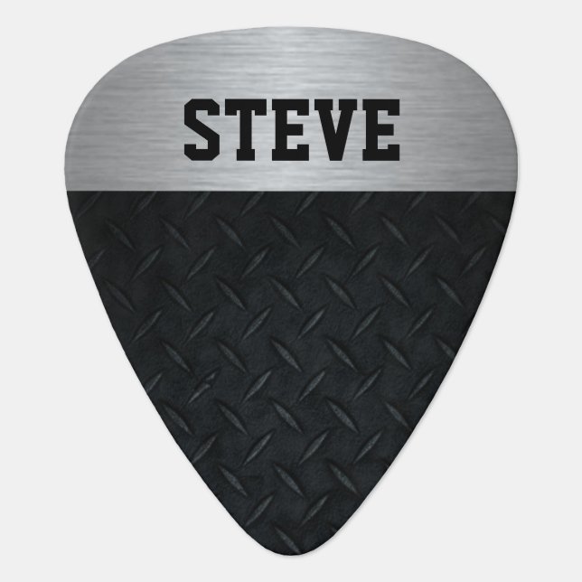 Rugged Silver and Black Diamond Plate Name Pick (Front)