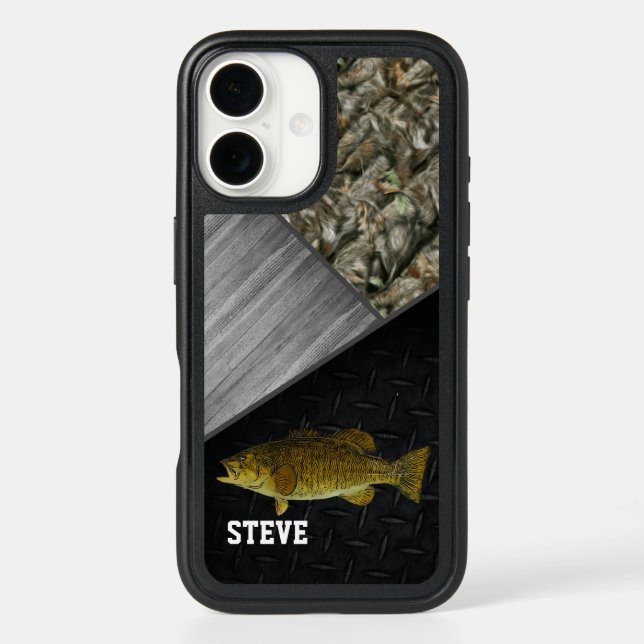 Rugged Smallmouth Bass Fishing Camo Name Men's Otterbox iPhone Case (Back)
