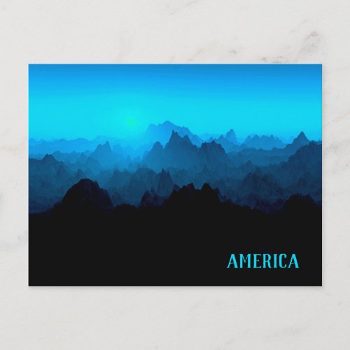 Rugged Smokey Blue Jagged Mountains America Postcard