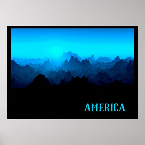 Rugged Smokey Blue Jagged Mountains America Travel Poster