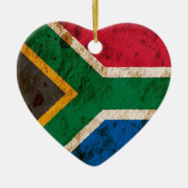 Rugged South African Flag Ceramic Ornament (Front)