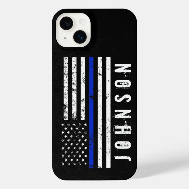 Rugged Style Police Flag with Custom Name iPhone Case (Back)