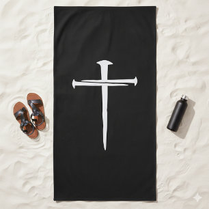 Rugged Three Nails White Cross Christian Beach Towel