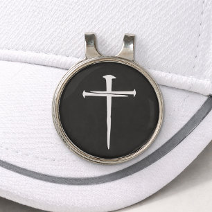 Rugged Three Nails White Cross Christian Golf Hat Clip