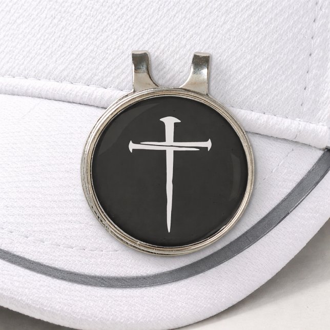 Rugged Three Nails White Cross Christian Golf Hat Clip (Creator Uploaded)