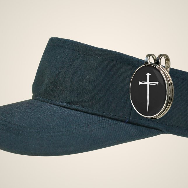 Rugged Three Nails White Cross Christian Golf Hat Clip (Creator Uploaded)